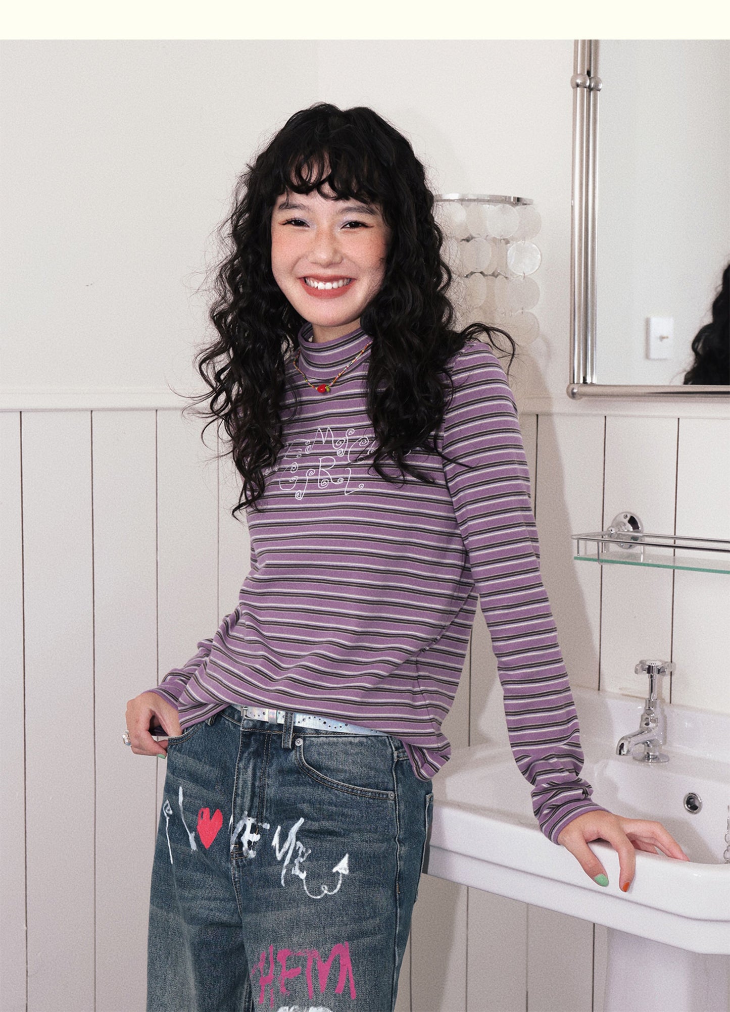 Chemical Girl - Vintage Striped Embroidered Long Sleeve T-Shirt shirt chemical girl