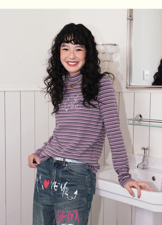 Chemical Girl - Vintage Striped Embroidered Long Sleeve T-Shirt shirt chemical girl