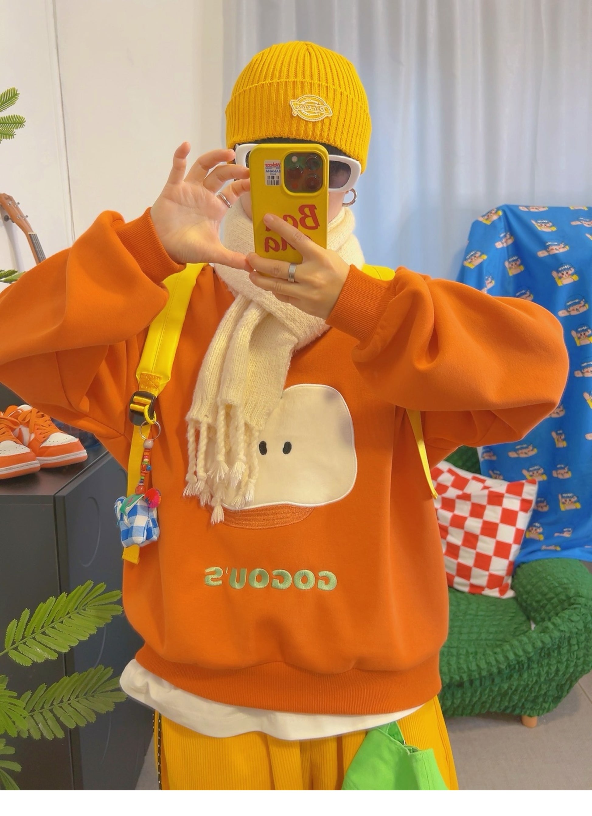 KURIOSITAET - Decora Kei Orange Fleece Hoodie sweatshirt KURIOSITAET