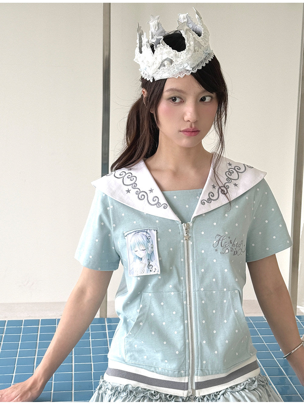 Hashtag DDD - Sailor Dreamcore Polka Dot Cardigan tshirt Hashtag DDD