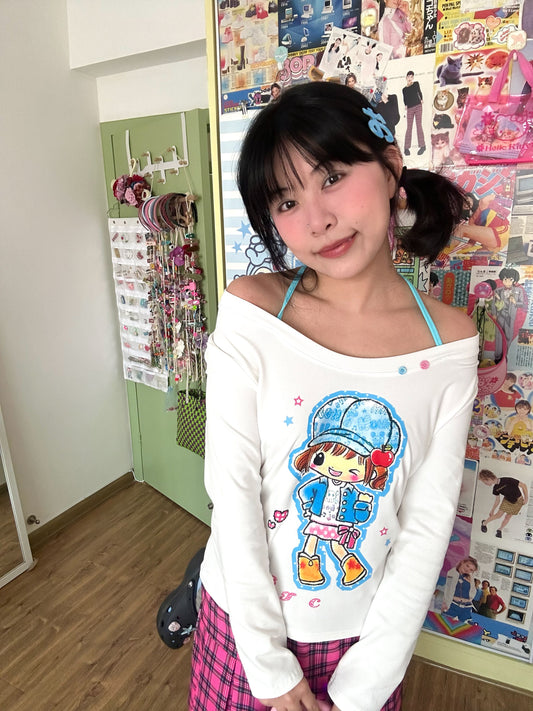 BodyTalk - Y2K Illustrated Halter Knit Top shirt bodytalk