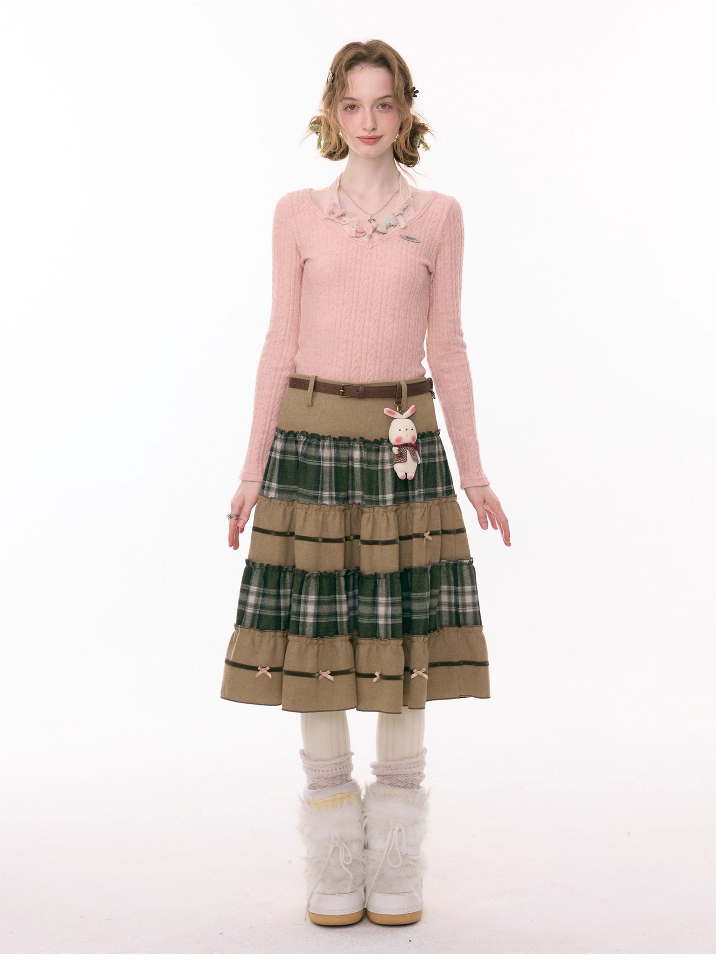 ziziFei - Girly Kei Green Plaid Midi Skirt skirt ziziFei