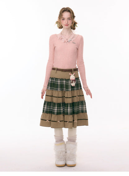 ziziFei - Girly Kei Green Plaid Midi Skirt skirt ziziFei