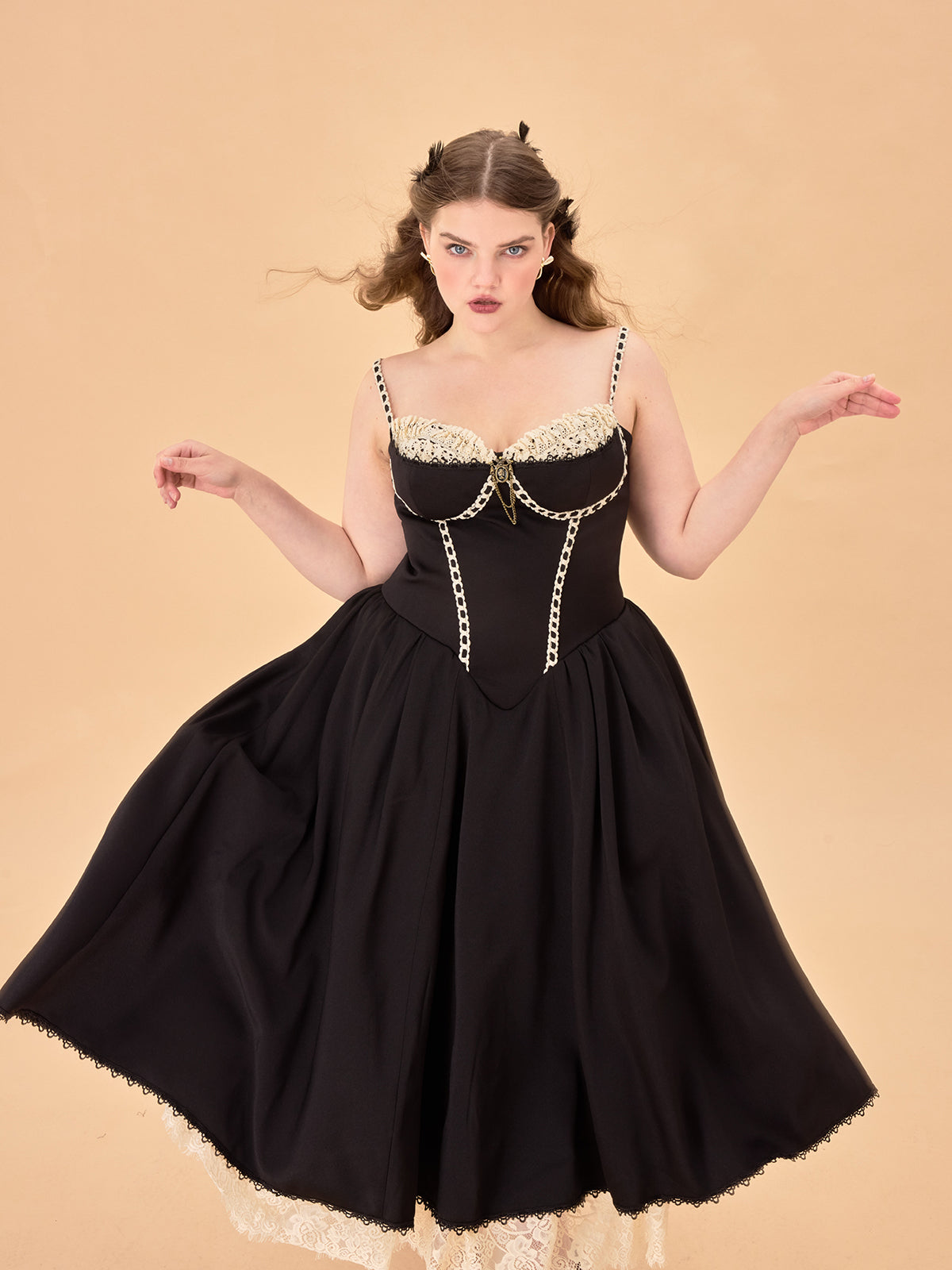 LaceMade - French Style Corset Little Black Dress Lace Trim Summer dress LaceMade Long Dress 0XL