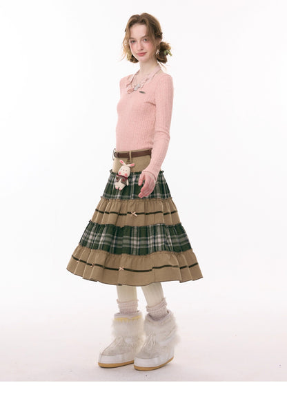ziziFei - Girly Kei Green Plaid Midi Skirt skirt ziziFei
