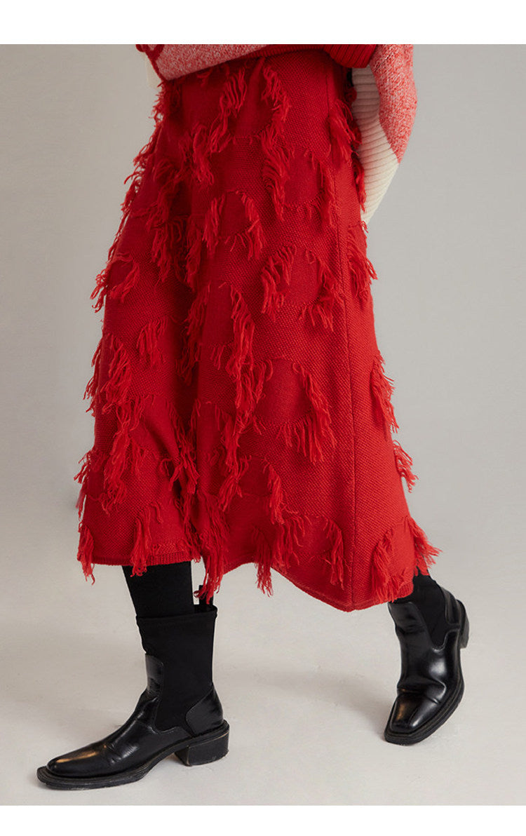 uare - Girly Kei Red Knit Skirt sweater uare