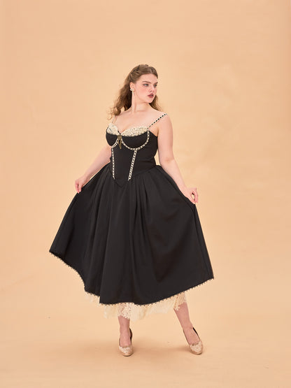 LaceMade - French Style Corset Little Black Dress Lace Trim Summer dress LaceMade