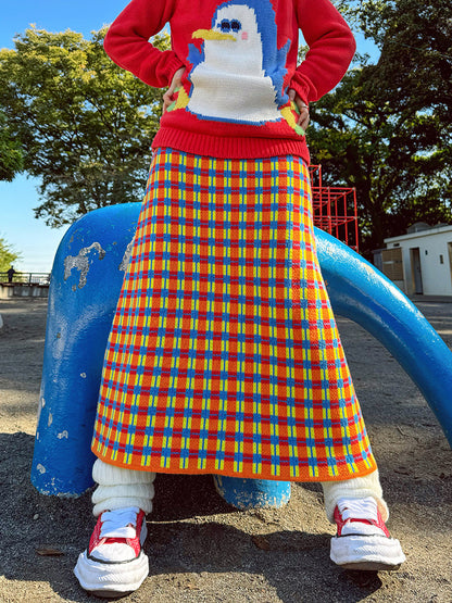 made in zzz - Plaid High Waist Knit Skirt skirt made in zzz
