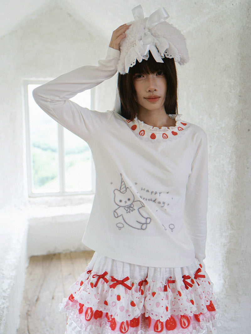 Daytoday Everyday Institute - Strawberry Lace Collar Top shirt daytoday everyday institute