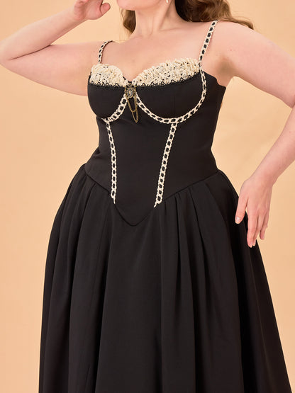 LaceMade - French Style Corset Little Black Dress Lace Trim Summer dress LaceMade