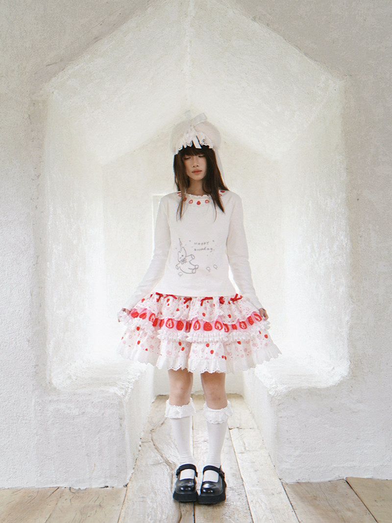 Daytoday Everyday Institute - Strawberry Cake Lace Mini Skirt skirt daytoday everyday institute
