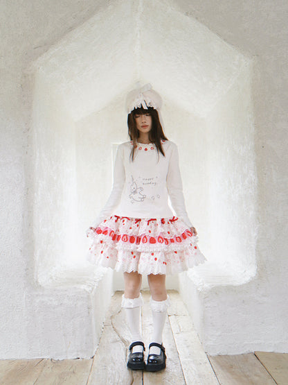 Daytoday Everyday Institute - Strawberry Cake Lace Mini Skirt skirt daytoday everyday institute