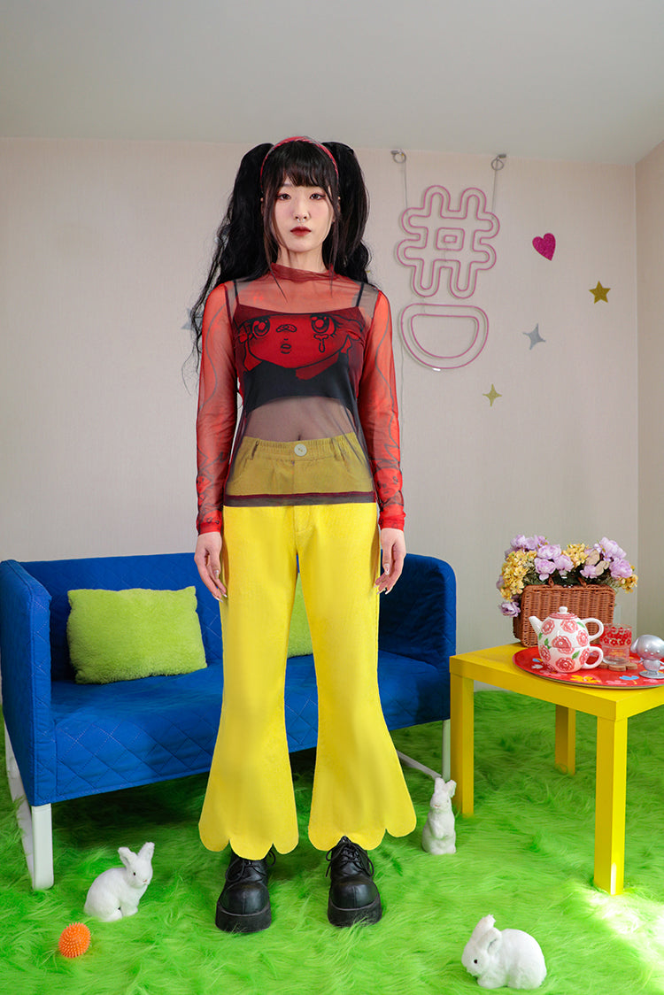 スカート Hashtag DDD Simple Thin Solid Color Green Petal Flared Pants Decora Kei Flared Pants – Lightweight Base Layer – Hashtag