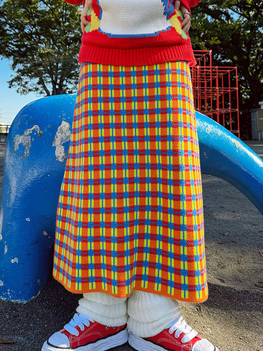 made in zzz - Plaid High Waist Knit Skirt skirt made in zzz