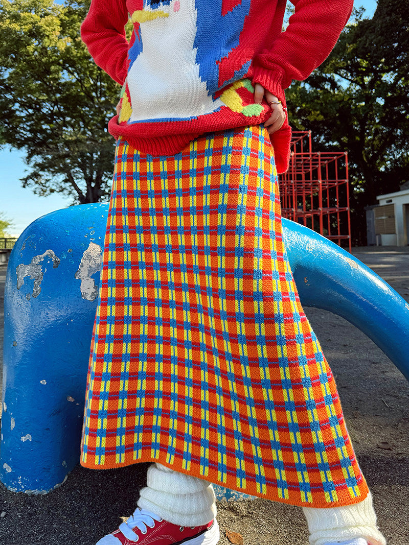 made in zzz - Plaid High Waist Knit Skirt skirt made in zzz