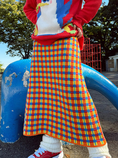 made in zzz - Plaid High Waist Knit Skirt skirt made in zzz