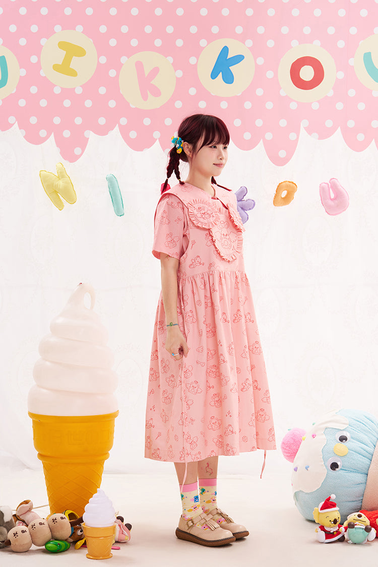 NIKKOU Pink & Red Sleeveless Jumper Dress | Harajuku Embroidered Dress dress Nikkou home