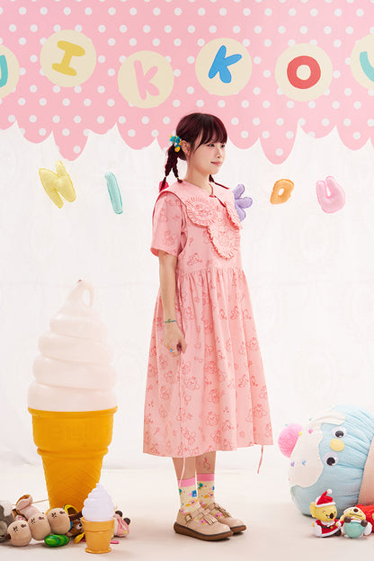 NIKKOU Pink & Red Sleeveless Jumper Dress | Harajuku Embroidered Dress dress Nikkou home