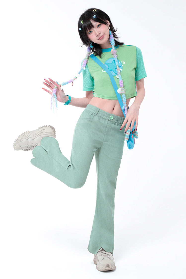 スカート Hashtag DDD Simple Thin Solid Color Green Petal Flared Pants Decora Kei Flared Pants – Lightweight Base Layer – Hashtag