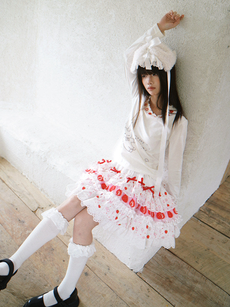 Daytoday Everyday Institute - Strawberry Cake Lace Mini Skirt skirt daytoday everyday institute