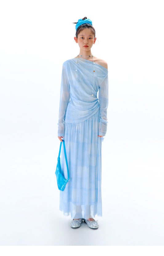 uare - Blue Gradient Cowl Neck Set