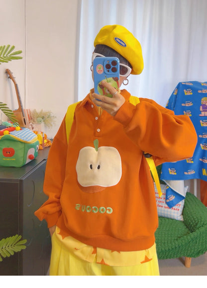 KURIOSITAET - Decora Kei Orange Fleece Hoodie sweatshirt KURIOSITAET