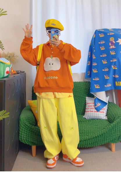 KURIOSITAET - Decora Kei Orange Fleece Hoodie sweatshirt KURIOSITAET