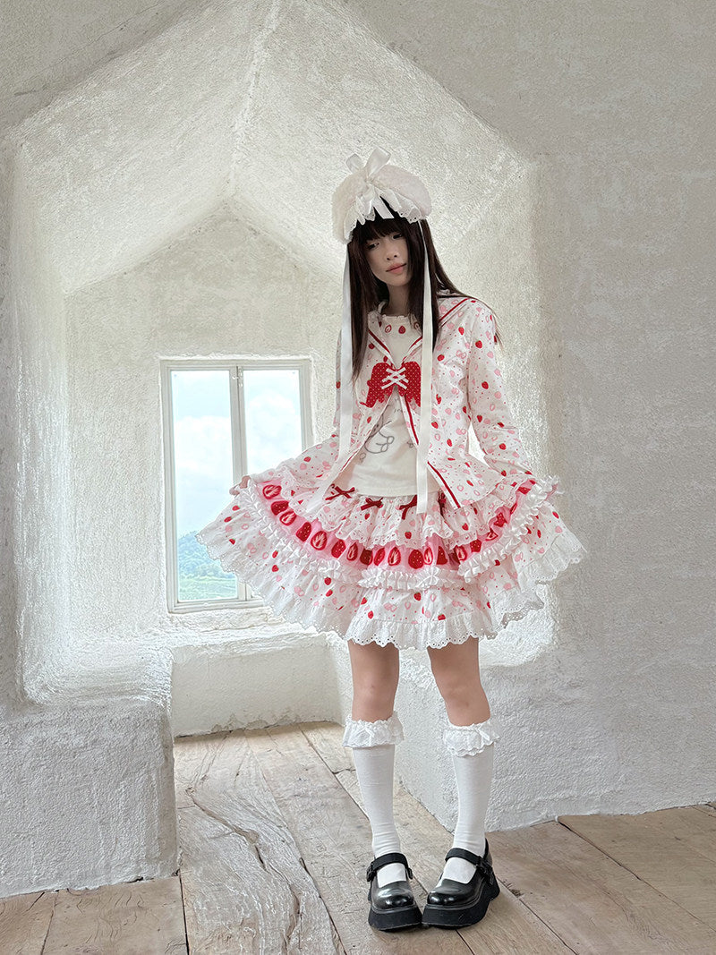 Daytoday Everyday Institute - Strawberry Cake Lace Mini Skirt skirt daytoday everyday institute