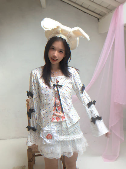 daytoday everyday institute - Girly Polka Dot Plaid Patchwork Shirt Slim Fit Long Sleeve shirt daytoday everyday institute