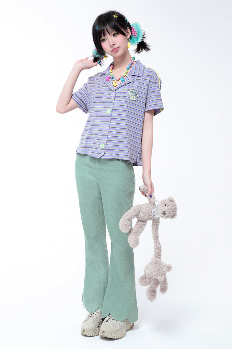 スカート Hashtag DDD Simple Thin Solid Color Green Petal Flared Pants Decora Kei Flared Pants – Lightweight Base Layer – Hashtag