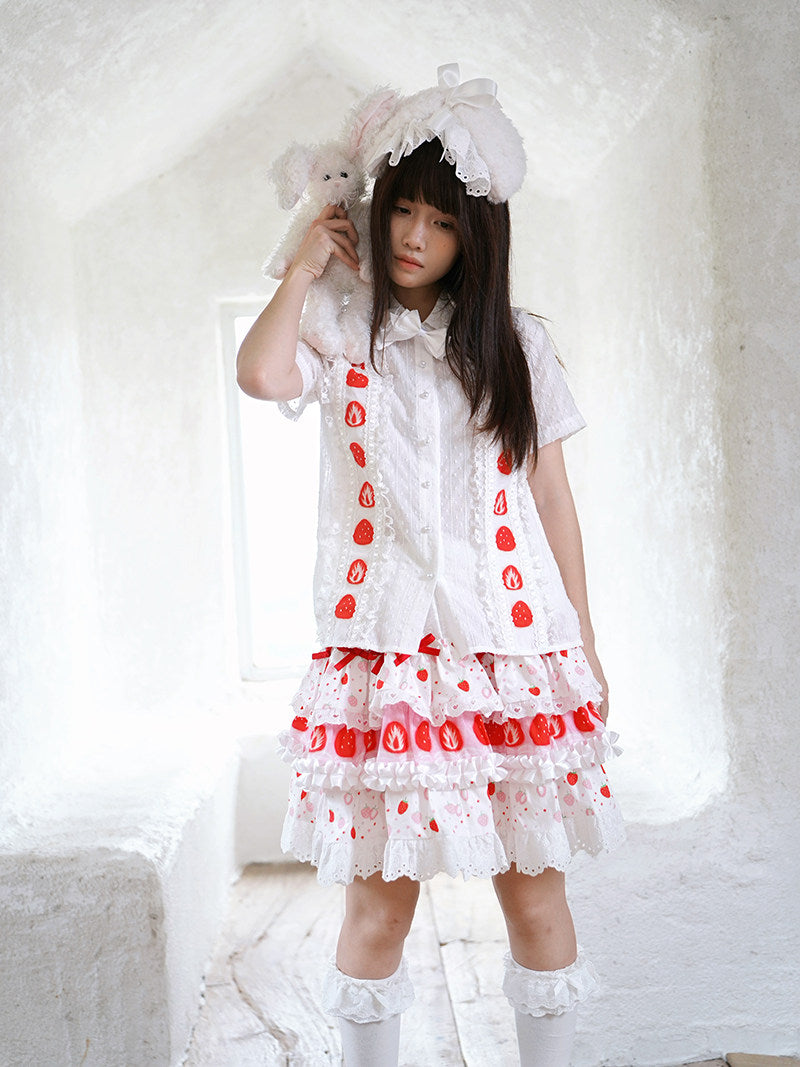 Daytoday Everyday Institute - Strawberry Plaid Bow Shirt shirt daytoday everyday institute
