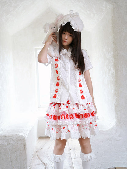 Daytoday Everyday Institute - Strawberry Plaid Bow Shirt shirt daytoday everyday institute