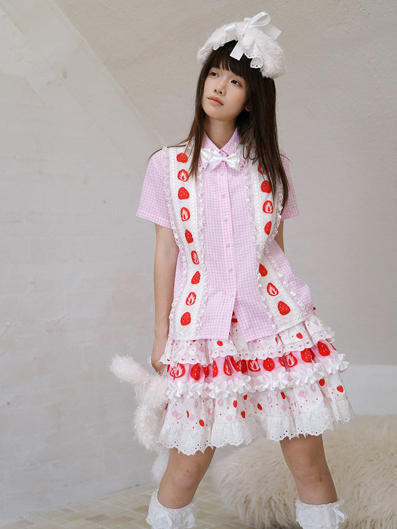 Daytoday Everyday Institute - Strawberry Cake Lace Mini Skirt skirt daytoday everyday institute