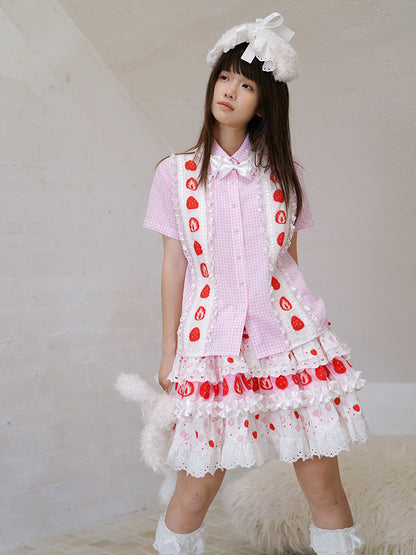 Daytoday Everyday Institute - Strawberry Cake Lace Mini Skirt skirt daytoday everyday institute