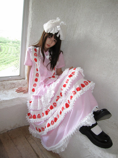 Daytoday Everyday Institute - Strawberry Cake Lace Maxi Skirt skirt daytoday everyday institute
