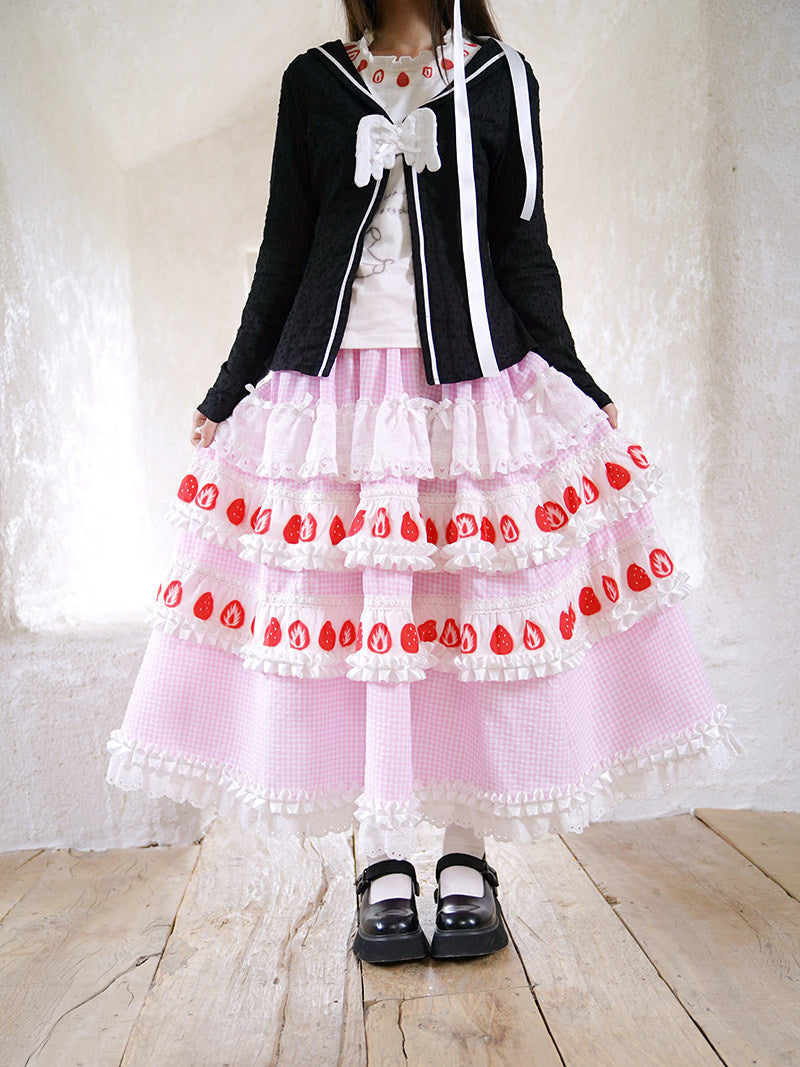 Daytoday Everyday Institute - Strawberry Cake Lace Maxi Skirt skirt daytoday everyday institute
