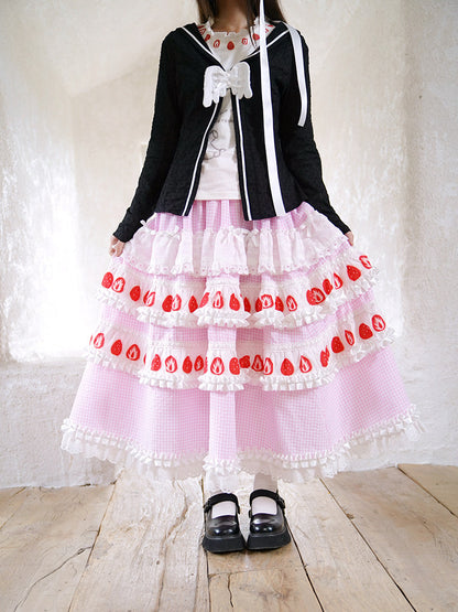Daytoday Everyday Institute - Strawberry Cake Lace Maxi Skirt skirt daytoday everyday institute