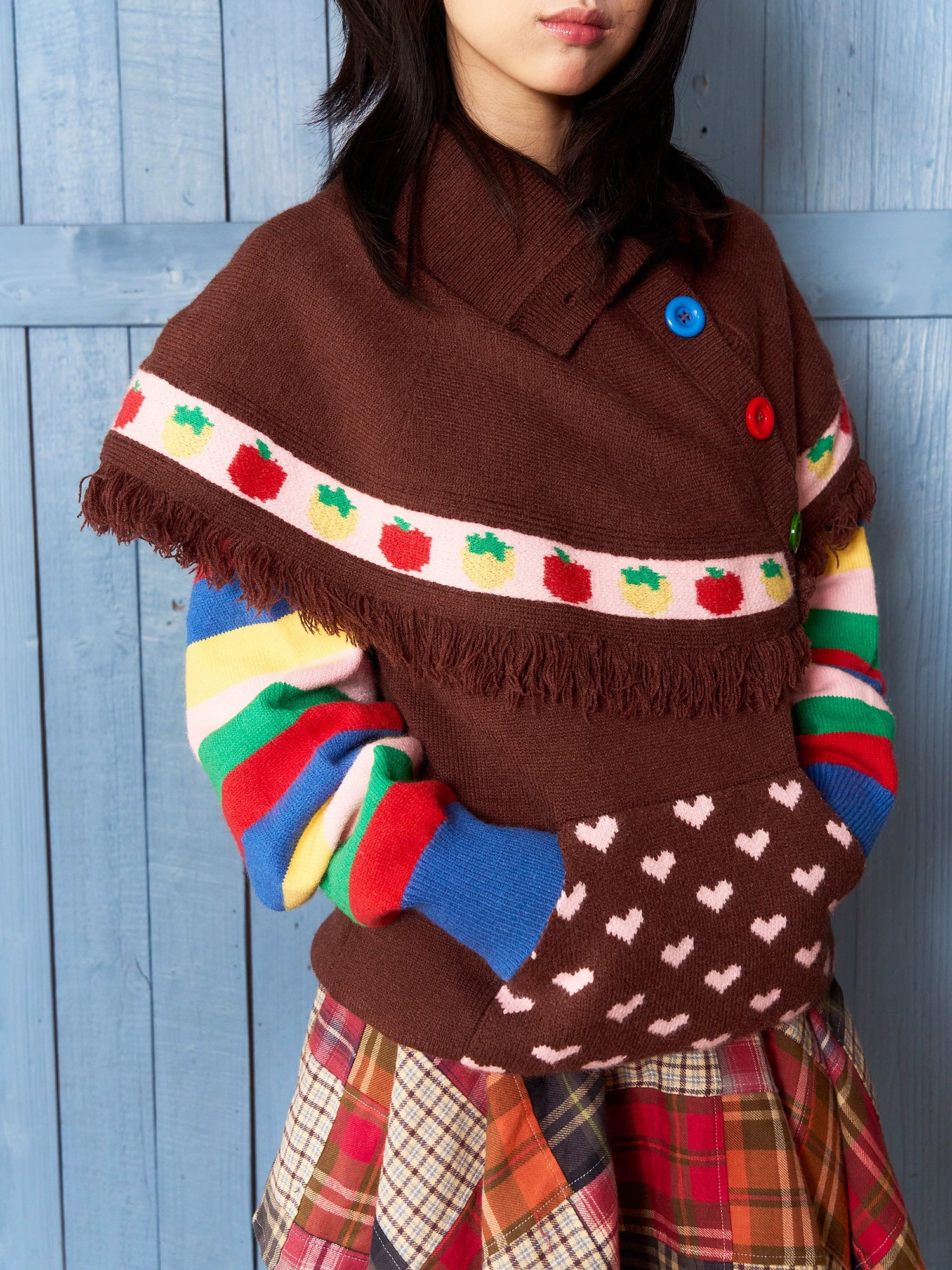 Harajuku Sweater Fruits Chocolate Strawberry Tassel Cape Brown Winter Sweater sweater Fruits