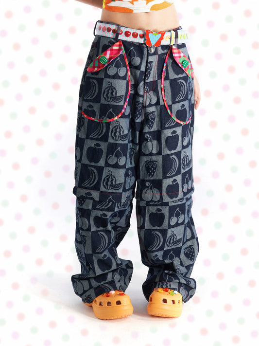 Harajuku Jeans Fruits Detachable Jeans pants Fruits
