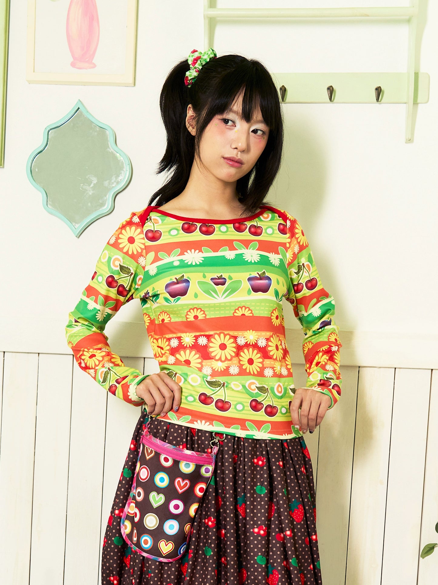 Harajuku Top Line Collar Top Winter Undershirt Long Sleeve Shirt shirt Fruits