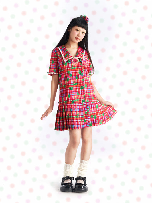 Harajuku Dress Red Pleated Dress Summer Wear Dress dress Fruits