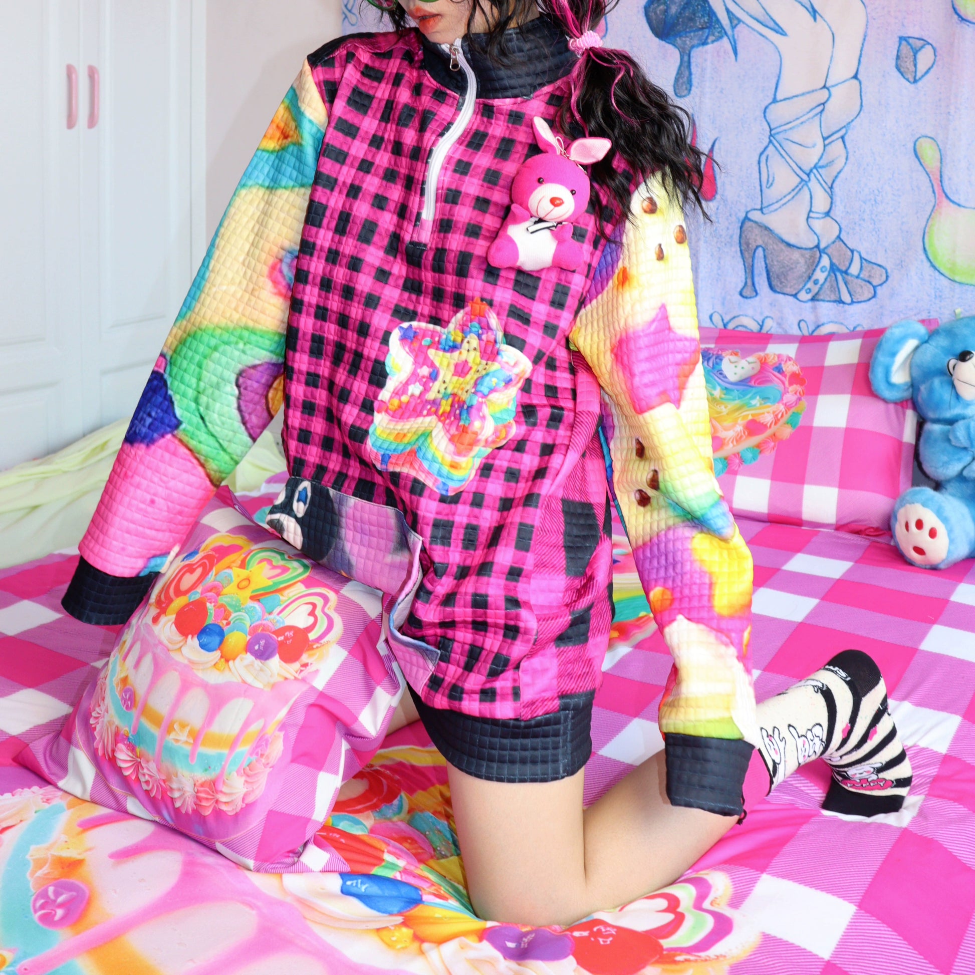 Leerroo Decora Fashion Jacket Colorful Harajuku Hoodie Bright Zipper Jacket jacket Leerroo
