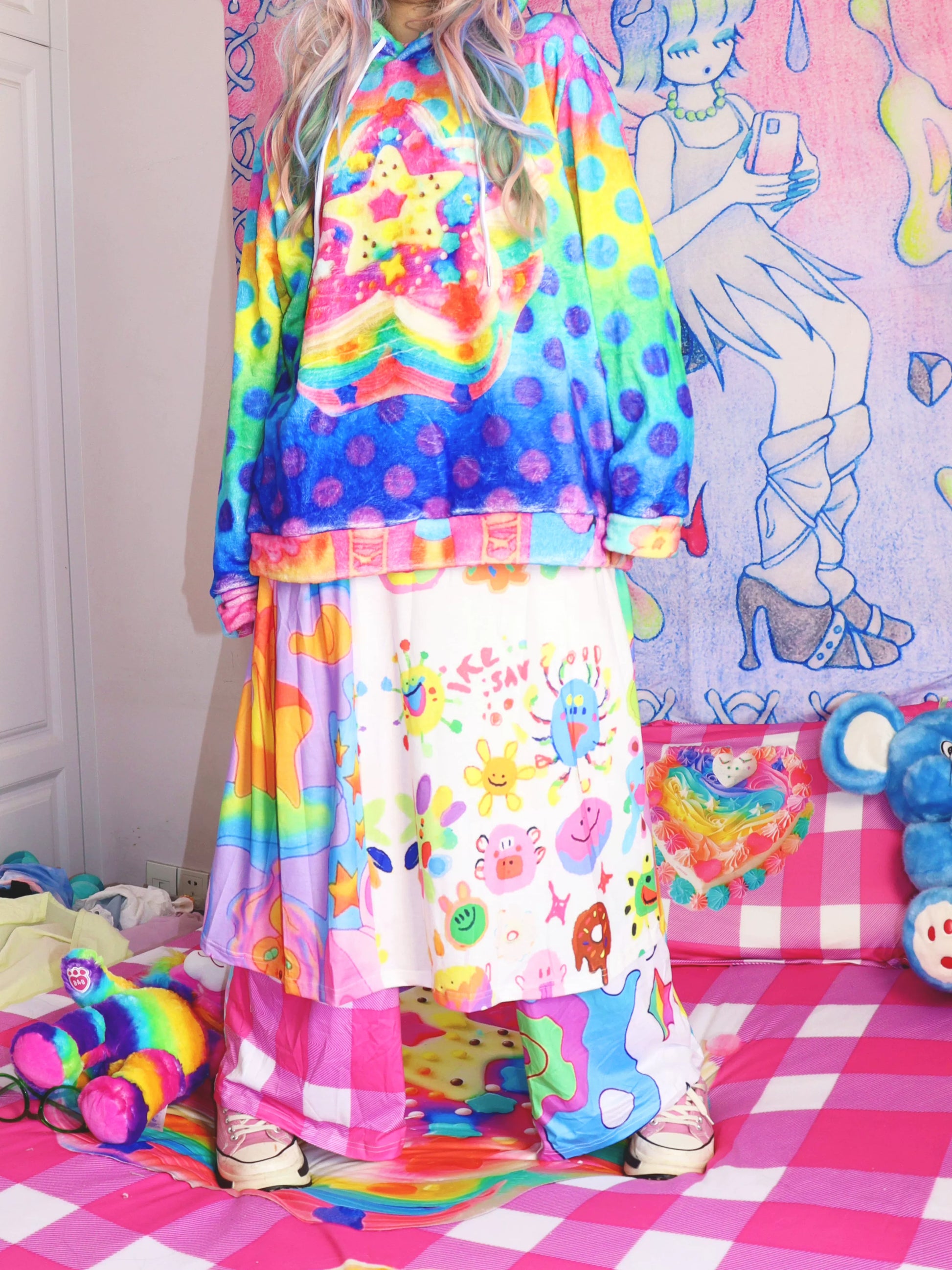 Leerroo Decora Fashion Skirt Colorful Elastic Skirt Harajuku Fashion skirt Leerroo