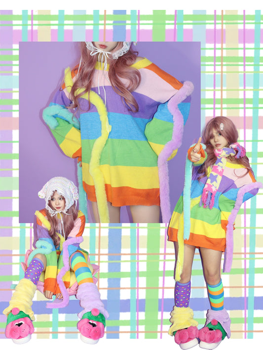 Leerroo Decora Rainbow Sweater Colorful Harajuku Sweater sweater Leerroo