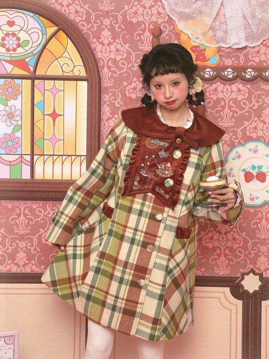 Harajuku Coat Green Plaid Woolen Coat Decora Kei Coat coat Lutra Jump
