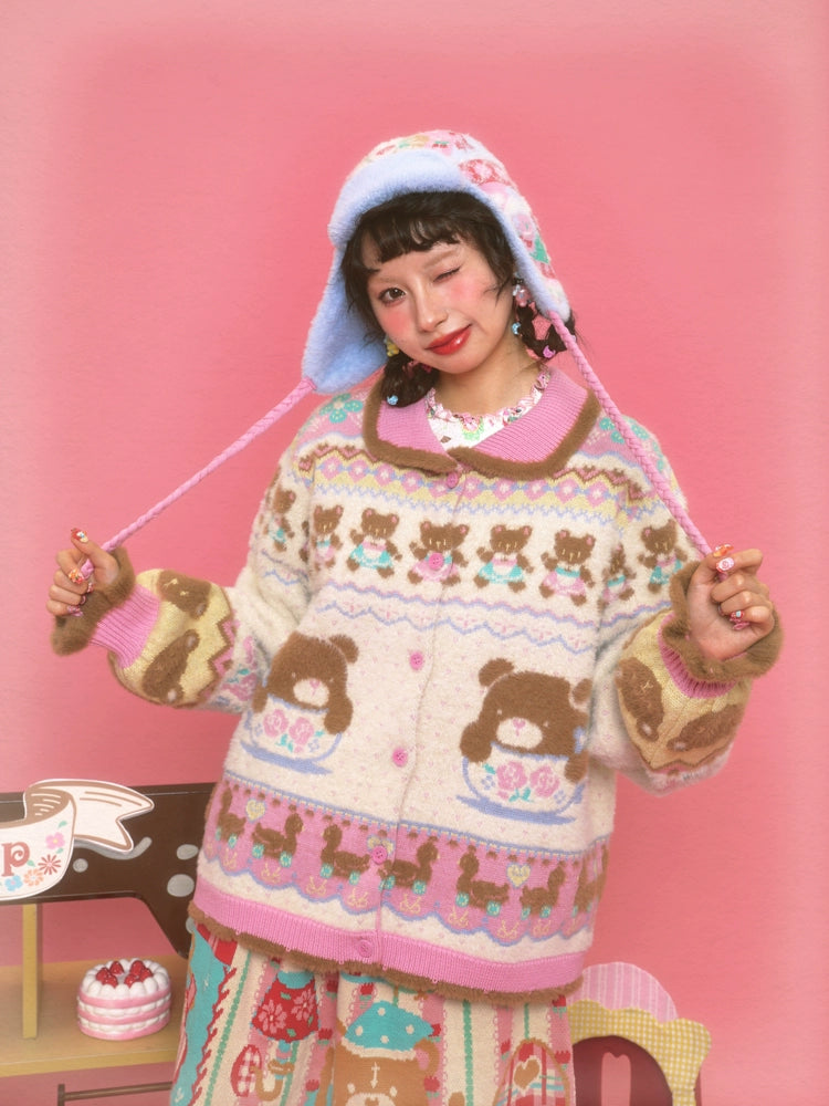 Harajuku Cardigan Teacup Bear Fair Isle Cardigan Faux Mink Trim Cardigan Ivory Knit Cardigan cardigan Lutra Jump