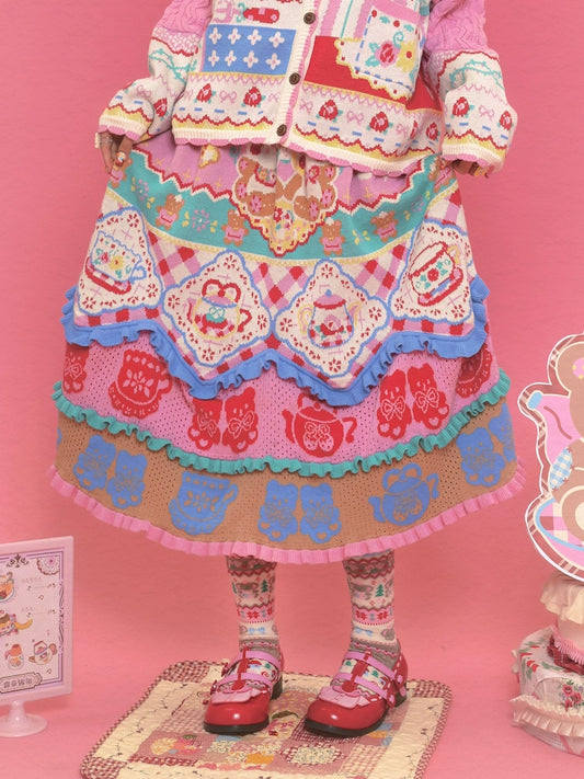 Harajuku Skirt Pink Cake Lace Hollow Vintage Knitted Skirt Skirt skirt Lutra Jump
