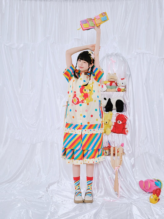 Harajuku Dress Rainbow Shirtdress Decora Fashion Dress dress Nikkou home