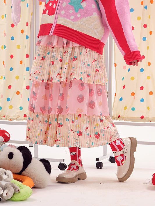 Harajuku Skirt Strawberry Tiered Skirt Decora Fashion Skirt skirt Nikkou home