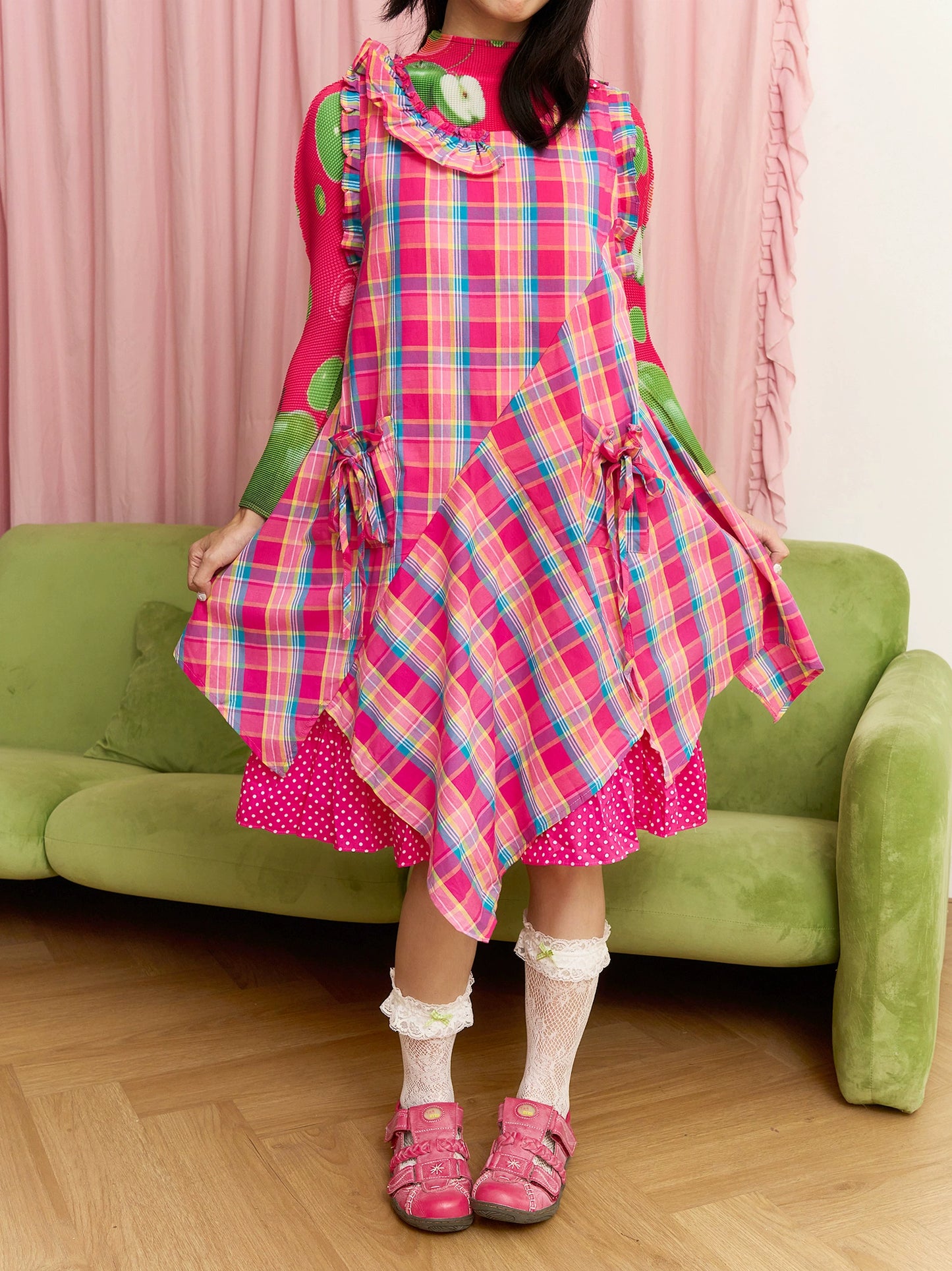 Fruits Decora Kei Pink Plaid Tank Dress